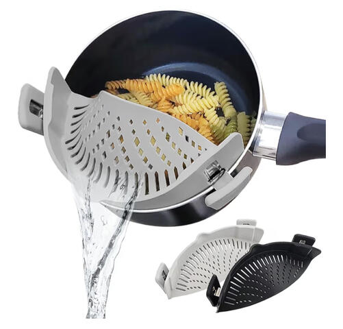 Clip-on pot strainer to simplify cooking
