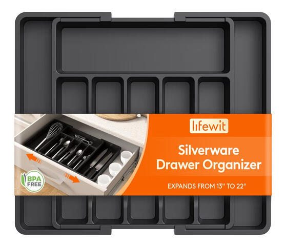 Extendable utensil drawer organizer for clean kitchens